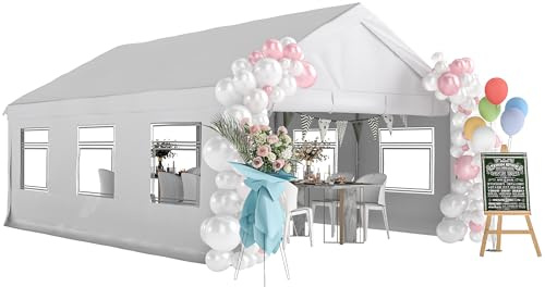 Outsunny Tendone per Feste 4x6 m con Pareti Laterali, Gazebo da Giardino in Acciaio Zincato a Caldo con 2 Porte a Cerniera, 6 Finestre, Corde, Gazebo da Esterno per Matrimoni Eventi, UV30+, Bianco