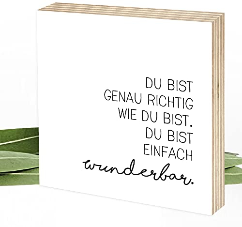 Wunderpixel® Holzbild Du bist einfach wunderbar - 15x15x2cm zum Hinstellen/Aufhängen, Spruch - schwarz-weißes Holz-Schild Wand-Bild Aufsteller Deko im Büro Wohnung Geschenkidee Mitbringsel Geburtstag