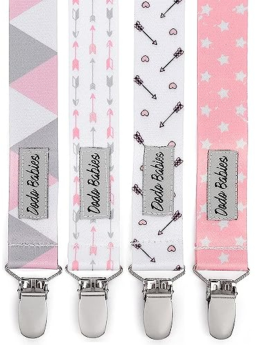 Dodo Babies Schnullerclip-Set mit Binky-Etui – Beißspielzeug und Autositze – rosa und graue Drucke