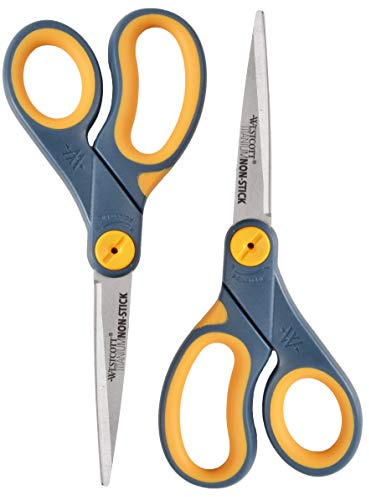 Westcott 8-Inch Non-Stick Titanium Scissors For Office and Home - Glide Adjust Technology - Grey/Yellow Craft, Fabric Scissors - 2 Pack