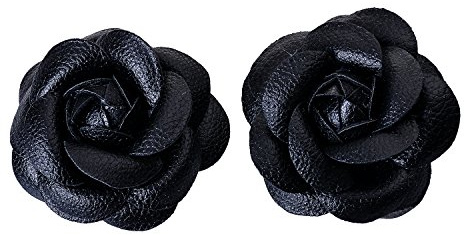 Douqu Faux Leather Rose Flower Winter Boots Wedding Sandals Black Shoe Clips Pair (Black)