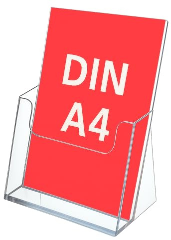 ogoPLUS 5 Stück Prospektständer DIN A4 Hochformat / Prospekthalter Flyer-Ständer Werbung Aufsteller Tisch-Prospektständer / Prospektbox / Werbung, glasklar, leichte Neigung für optimales Blickfeld