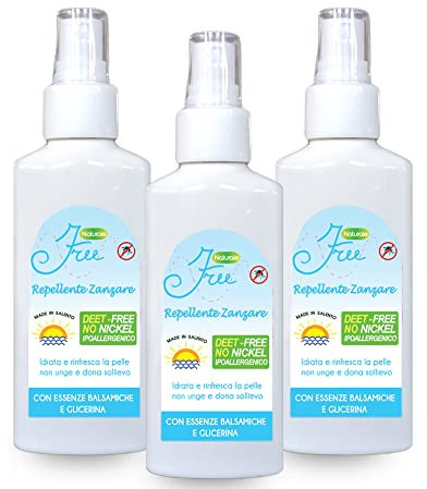 Free - Spray Antizanzare Naturale Insetto Repellente, 300 ml con oli essenziali ecologico senza DEET vegano