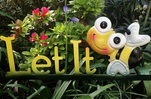 Let it Bee Gartenschild - Sehr niedliches gelbes und schwarzes Metallschild mit Botschaft und süßer lächelnder Biene (Schild) Artikelname (auch bekannt als Titel)