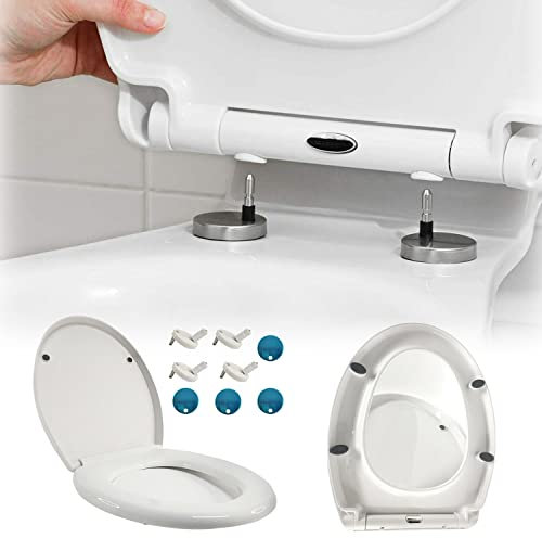 Soft Close Toilet Seat with Quick Release, Simple Top Fixing, Heavy Duty PP Material Anti-Bacterial Toilet Seats White with Adjustable Hinges,O Shape Toilet Lid Loo Seat