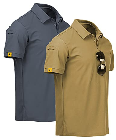 ZITY Mens 2 Pack Polo Shirts Short Sleeve Performance Sports Golf Shirt for Men Tactical Shirt Khaki Grey