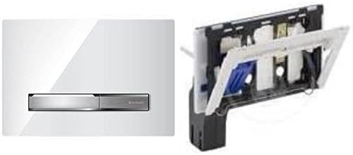 Geberit Betätigungsplatte Sigma 50 (für 2-Mengen Spülungen, Betätigung von vorne, Farbe weiß Alpin, für UP Spülkästen) 115788112 & 115610001 Einwurfschacht für Unterputz-Spülkasten 115.610.001