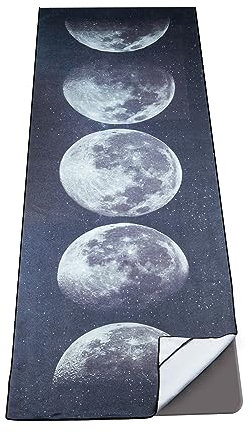 Colorful Star Bikram Serviette de yoga chaude en microfibre antidérapante avec poches d'angle, douce et absorbante à séchage rapide, pour yoga, 185,4 x 63,5 cm, imprimé phases de lune gris