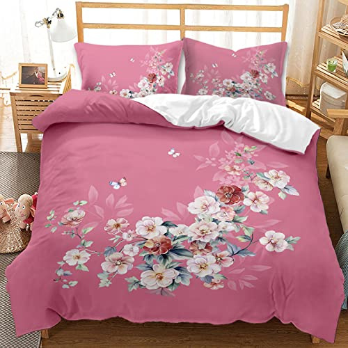 Double Duvet Cover Set Pink Begonia Flower Bedding for Kids Aldults Duvet Cover with Zipper Closure Soft Breathable Hypoallergenic Microfiber Quilt Cover (200x200 cm) + 2 Pillowcases (50x75 cm)
