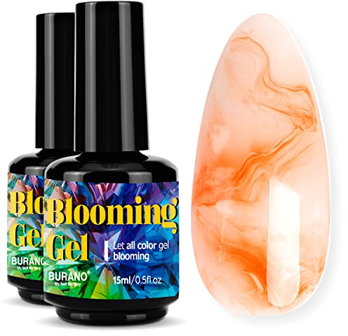 BURANO Nail Blooming Gel 0.5 Floz 2 Flaschen – Gel Blossom Nails Clear Blooming Gel Nagellack für Spreizeffekt
