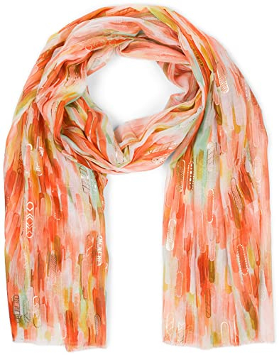 styleBREAKER Damen Schal mit buntem Streifen Farbverlauf Muster und Metallic Akzenten, Stola mehrfarbig gestreift 01016222, Farbe:Orange