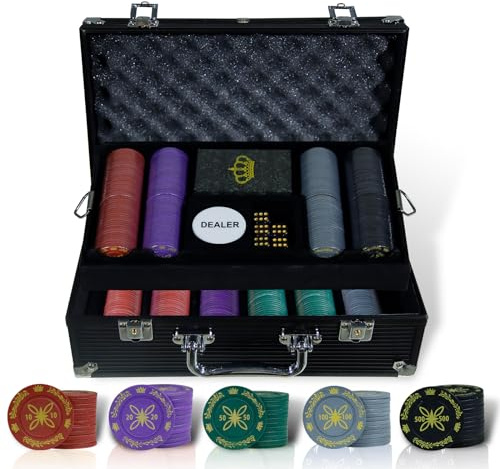 CCLIFE Set da Poker Chips Poker in plastica, 500 fiches con stampa, scatola alluminio nera