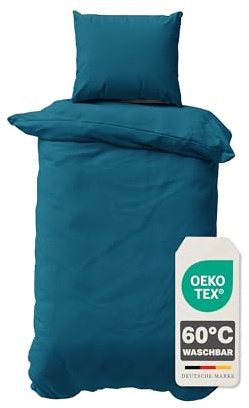 Devior Bettwäsche Set Mikrofaser 135x200 cm, Petrol – 2-teilige Uni Bettwäsche mit Kissenbezug 80x80 cm, Reißverschluss, Bettbezug, Oeko-Tex Zertifiziert, Allergiker geeignet, Atmungsaktiv