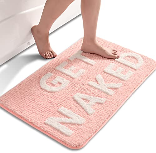 QJHOMO Rosa und Weiß Badezimmerteppich niedlich Badematte rutschfest Waschbar Badteppich Spaßig Badvorleger Weiche Mikrofaser Duschvorleger Absorbierende Badezimmer Teppich 50 x 80 cm