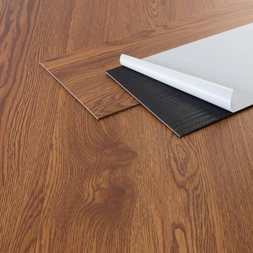 ML-Design Deluxe PVC Bodenbelag, Selbstklebende Vinyl-Dielen, Vinylboden, 91,5 cm x 15,3 cm x 2 mm, Dicke 2 mm, 6,69m²/48 Dielen, Roteiche, Braun, Holzoptik, rutschfest, wasserfest, Einfache Verlegung
