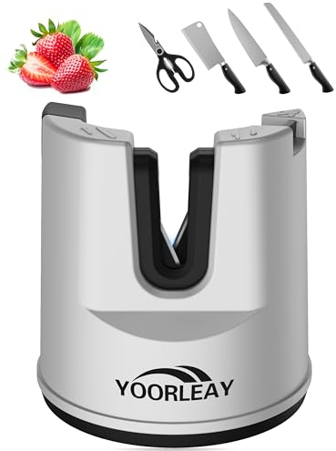 Afilador de cuchillos-YOORLEAY Afilador de cuchillos con ajuste automático del ángulo para tijeras,cuchillos rectos y dentados,herramienta multifunción con montaje de ventosa para afilar cuchillos