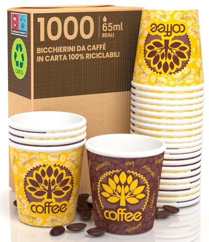 1000 Bicchierini in Carta per caffè 65ml Yellow Forest Monouso Ecologici | Bicchieri Biodegradabili Monouso Piccoli Asporto Bevande Calde