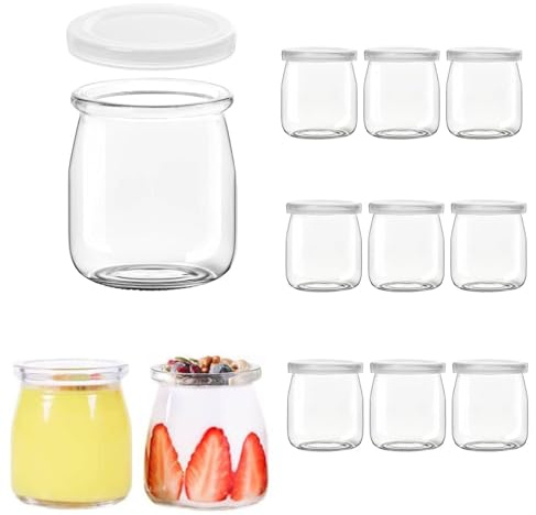 Gttyowyin 200 ml Durchsichtige Joghurtgläser mit Deckel (12 Stück), Mehrzweck-Nachtischgläser für Marmelade, Honig, Desserts, Kerzen, Spülmaschinen-, Gefrierschrank- & Mikrowellenfest, BPA-Frei