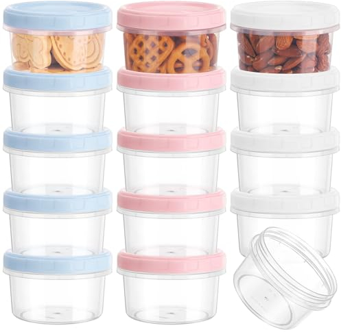 Meng Jiaran 15PCS Small Food Containers with Lids, 200ML Plastic Snack Pots Airtight Kitchen Food Container Set, Reusable Stackable Small Storage Pots for Lunch, Snack, Microwave Freezer Safe