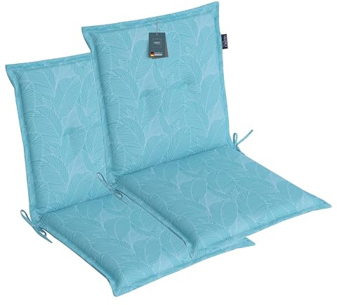 LILENO HOME Gartenstuhl Auflagen als [2er Set - Niedriglehner] in Blätter | Aqua - bequeme Liegen als Sitzauflagen für Gartenmöbel - Stuhlkissen für Gartenstühle und Klappstühle