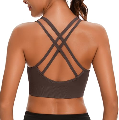 Leversic Reggiseno Sportivo Donna Top Palestra Fitness Imbottito Senza Ferretto Reggiseni Push Up per Yoga Jogging Gym Marrone M