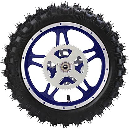 Brilluxa Pneu Jante Roue Arrière 2,5-10 Pouces, Roue arrière Dirt Bike Caoutchouc Métal avec Pignon Disque, Ensemble Pneu Jante Moto Tout-Terrain