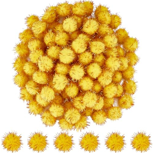 SUNNYCLUE 120 Stück Goldfarbene Glitzer Pompons Funkelnde Bälle Basteln Großpackung 20mm Faser Weiche Flauschige Dekoration Runde Flauschige Lametta Bälle Glitzer Pompons Für Heimwerker Kunsthandwerk