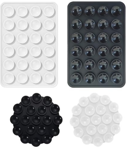 iLamvie Pack de 4 ventouses en Silicone pour Tous Les modèles de téléphones, Support de téléphone antidérapant pour Selfies et vidéos, Mains Libres(Le Rectangle Noir+ Blanc&Circulaire Noir+ Blanc)