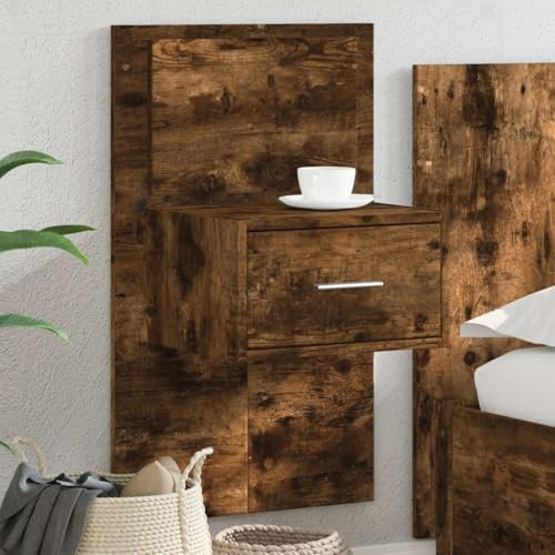 Juroupi Wand-Nachttisch mit LED-Leuchten Nachttisch HäNgend Bedside Table Wandtisch Nachttisch Sideboard HäNgend Räuchereiche