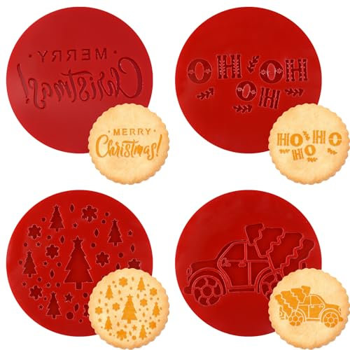 URROMA Lot de 4 tampons en Acrylique avec Inscription « Merry Christmas » pour Fondant, Biscuits, pâtisserie, pâte à Sucre, Cupcakes, Chocolat