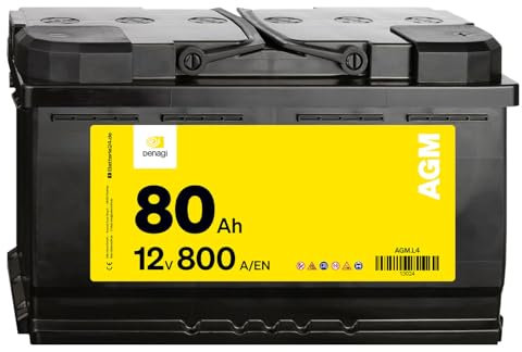 Denagi AGM Autobatterie 12V 80Ah 800A/EN Starterbatterie, Start-Stopp & Standheizung geeignet, absolut wartungsfrei