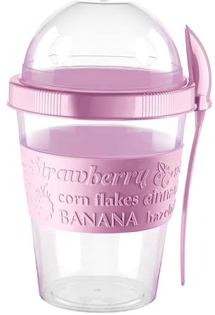 Yogurt Pots Spoon Reusable 600ML Overnight Oats Muesli Cup with Lid BPAfree Breakfast Cereal To Go Dishwasher Safe Snack Lunch Oatmeal Jars Travel Meal Food Container 20oz (Lilac Pink)