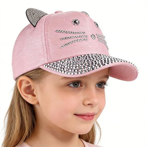 haozaikeji Baseballcap Glitzer Basecap Kinder Kappe Jungen Mädchen Baseballkappe Strass Kinderhut Katze Sonnenschutz Schirmmütze Faltbar Cap Atmungsaktiv Sonnenhut Verstellbar Kindermütze