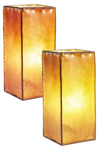 Uppsättning av 2 orientaliska bord Janka 30 cm läderlampa fyrkantig lampa | marockanska små bordslampor av metall, lampskärm av läder | orientalisk dekoration från Marocko, färg brun