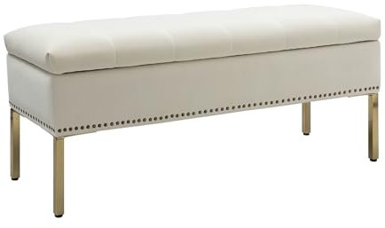 HULALA HOME Moderne Samt Sitzbank mit Stauraum Elegante Truhenbank für Flur Schlafzimmer Wohnzimmer Samtbezug 5-Fach gepolstert Metallbeine, Weiß
