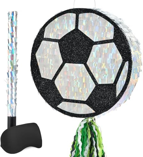 WERNNSAI Pignatta ballon de football avec bandage et bâton décoration d’anniversaire, fête de football, célébrations, enterrement de vie de jeune fille