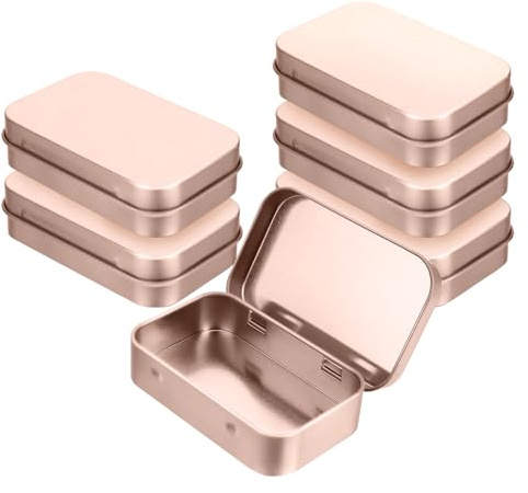 Qiuruoo 6 Stück Rechteckige Kleine Blechdose Metall，Metalldosen mit Deckel，Metal Tin Box für Süßigkeiten, Kekse, Tee, Ohrringe(Roségold)