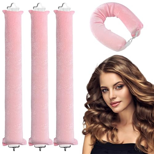 Bigodini senza calore per capelli flessibili, arricciacapelli senza calore (rosa)