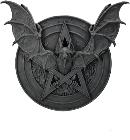 Figuren Shop GmbH Gothic Wandrelief Fledermaus – Deko mit Pentagramm & Symbolen, handbemalt, 35 cm