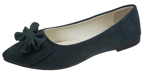Ballerine da donna piatte classiche, eleganti e comode scarpe da balletto con fiocco, morbide in finta pelle scamosciata, piatte, in pizzo, morbide e morbide, per il tempo libero, Blu marino, 43 EU