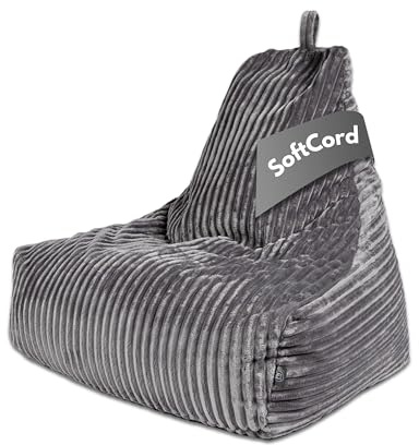 PatchHome Deluxe Cord sittsäck lounge fåtölj – gaming saccosäck för vuxna och barn – bekväm manchesterfåtölj med fyllning – vardagsrum och sovrum möbler (grafit, XXL)