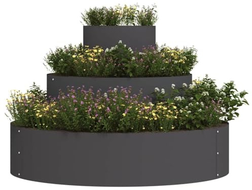 vidaXL Garten-Pflanzgefäß Schwarz 90 x 90 x 20 cm Kaltgewalzter Stahl, Garten und Terrasse, moderner runder Blumentopf, langlebige Metalltopf, Stahl, Gartenpflege, Outdoor-Deko