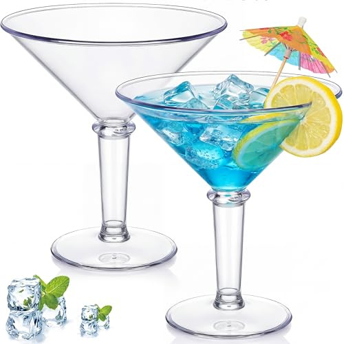Reallnaive 2 Sets Giant Martini Plastic Glasses Large 48oz Glass Vase Jumbo Martini Cup Clear Fruit Floral Container DIY Table Decor for Wedding Centerpieces, Birthday, Party Decoration
