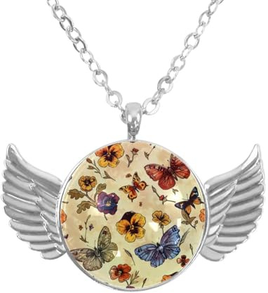 Luoweisi Angel Wings Necklace with Pansies Butterflies, Aluminum Alloy Jewelry Gifts for Men Women