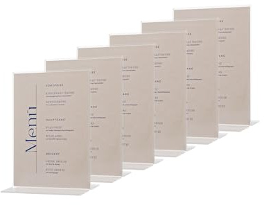 EH Design Acryl Aufsteller – Kristallklarer Tischaufsteller – T-Ständer mit polierten Kanten – Für Gastronomie, Büro, Hochzeit & mehr – Made in DE (6, DIN A6)