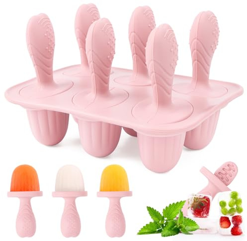 Moldes de hielo para niños, 6 huecos, moldes de paletas con silicona, sin BPA, reutilizables, para bebés, niños y adultos, color rosa