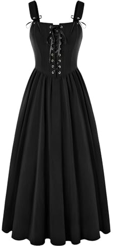 SCARLET DARKNESS - Abito da donna rinascimentale con corsetto, senza maniche, in pizzo, svasato, lungo, Nero , XXL