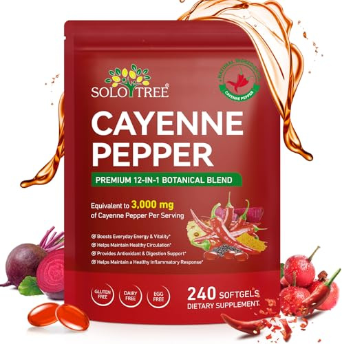 Cayenne Pepper Capsules -(240 Softgels Supplement) Cayenne Pepper Softgels with Hawthorn, Beetroot, Turmeric & Vitamins K2 + D3 | Dietary Supplement -for Women,Men