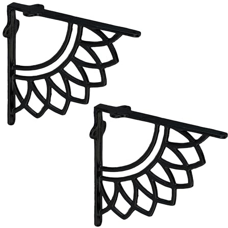 Relaxdays Regalträger, 2er Set, Gusseisen, Mandala-Motiv, antikes Design, Winkel für Regalbretter, Regalhalter, schwarz