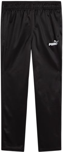 PUMA Active Boys Pants - Athletic Tricot Youth Kids Boys Jogger Sweatpants with Pockets and Elastic Waistband (Sizes: 8-20), Size 10-12, Black Open Bottom